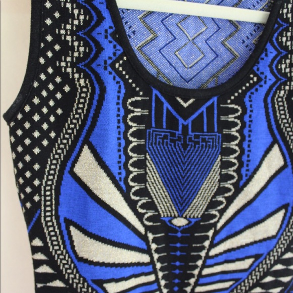 Hera Collection Blue, Gold & Black Sweater BodyCon Dress size Medium - Picture 5 of 5